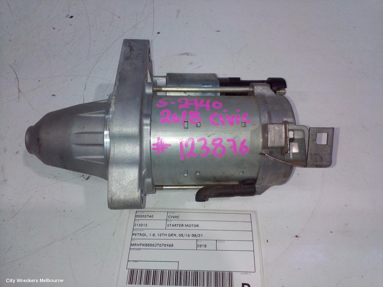 HONDA CIVIC STARTER, PETROL, 1.8, 10TH GEN, 05/2016 - 08/2021