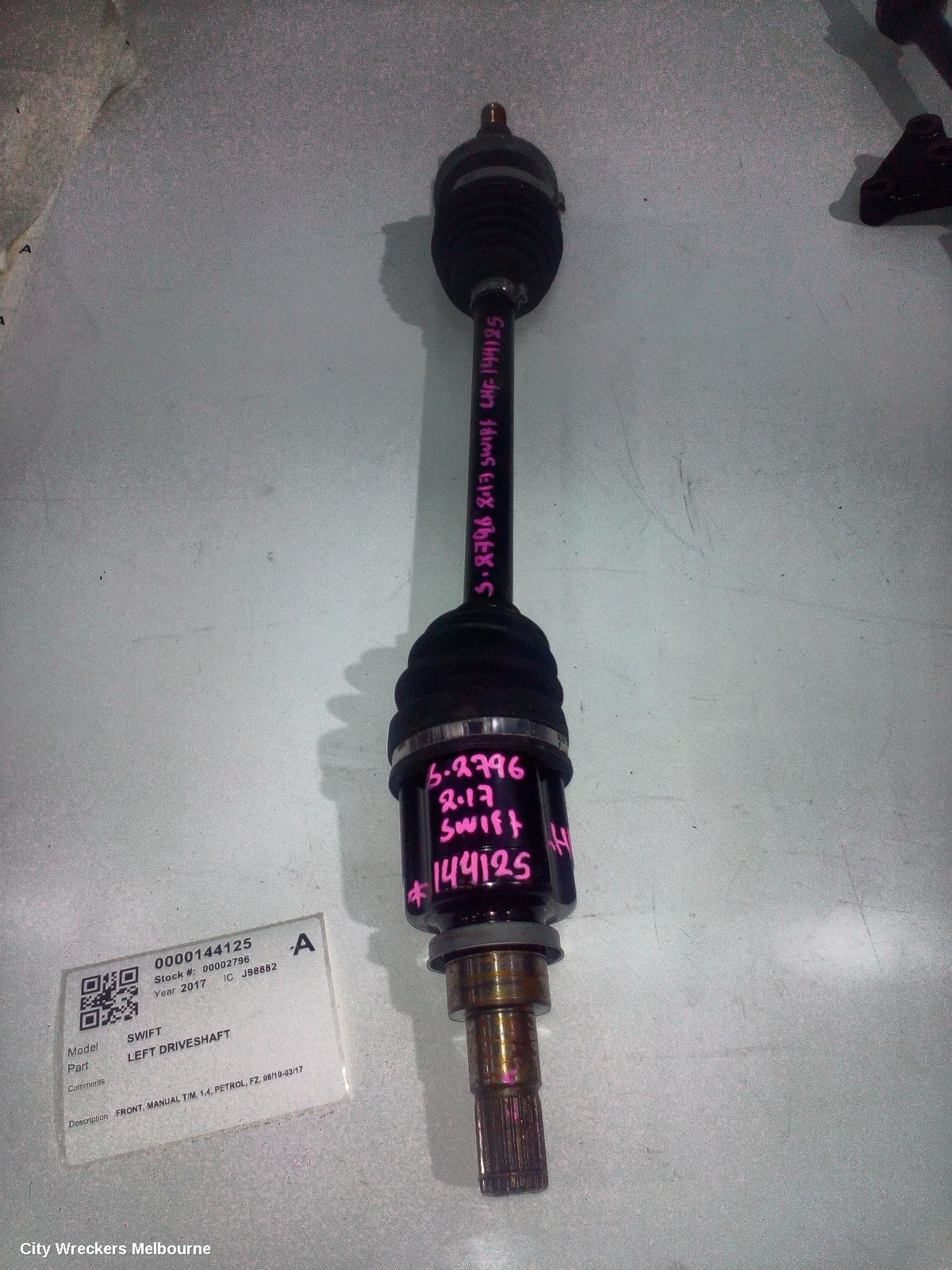 SUZUKI SWIFT LEFT DRIVESHAFT, FRONT, MANUAL T/M, 1.4, PETROL, FZ, 08/2010 - 03/2017