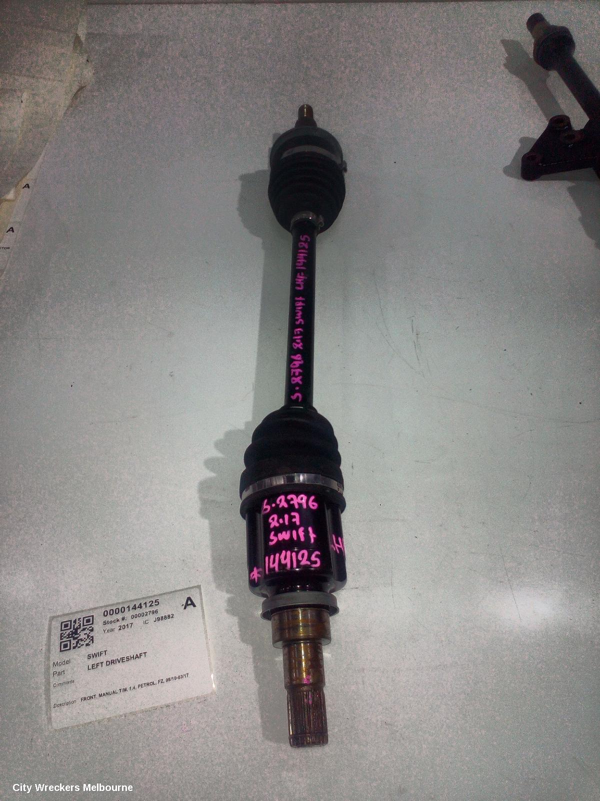 SUZUKI SWIFT LEFT DRIVESHAFT, FRONT, MANUAL T/M, 1.4, PETROL, FZ, 08/2010 - 03/2017