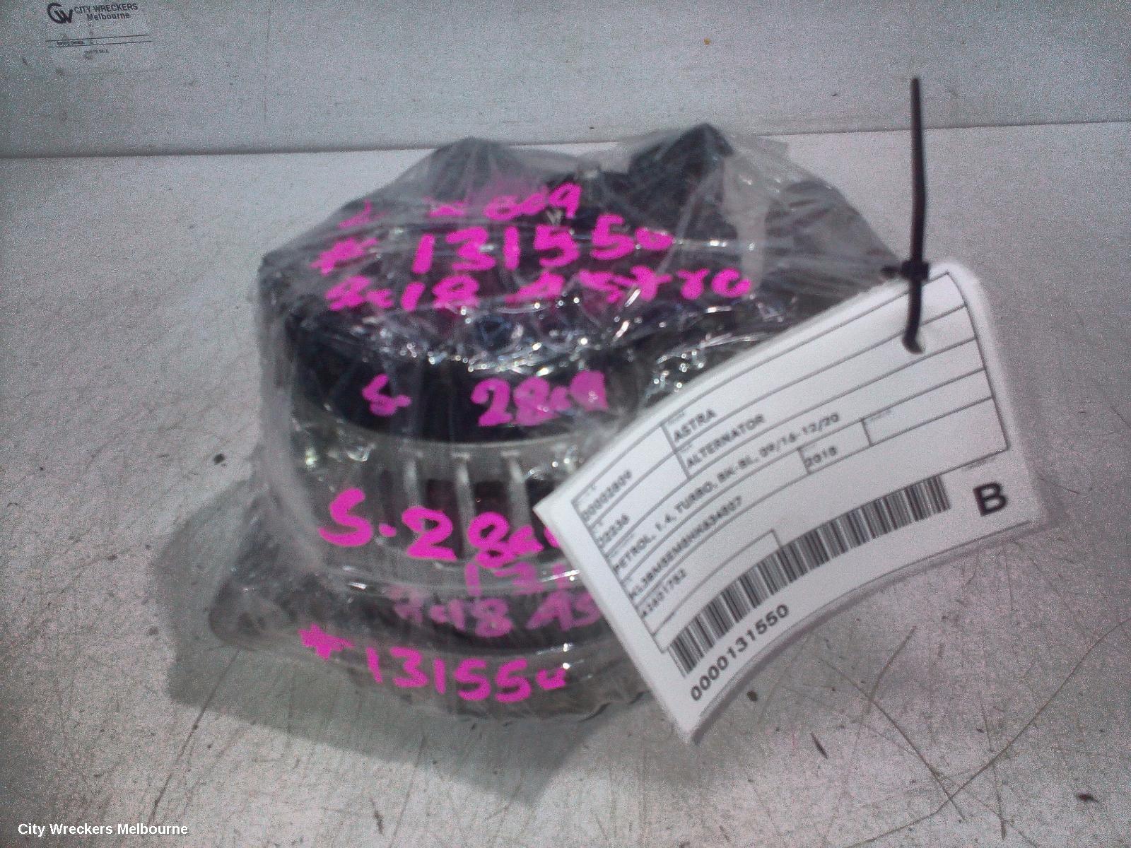 HOLDEN ASTRA ALTERNATOR, PETROL, 1.4, TURBO, BK-BL, 09/2016 - 12/2020