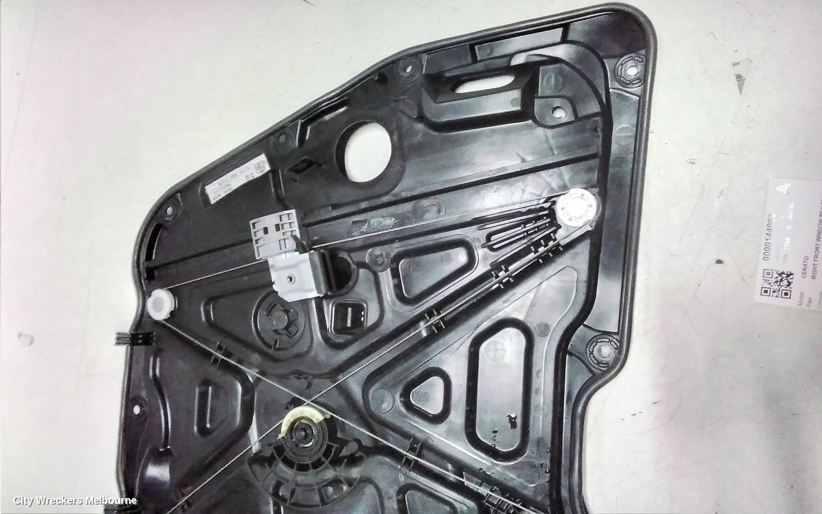 KIA CERATO RIGHT FRONT WINDOW REG/MOTOR, BD, SEDAN/HATCH, DOOR REG ASSY (REG AND MOTOR), 04/2018 - 09/2024