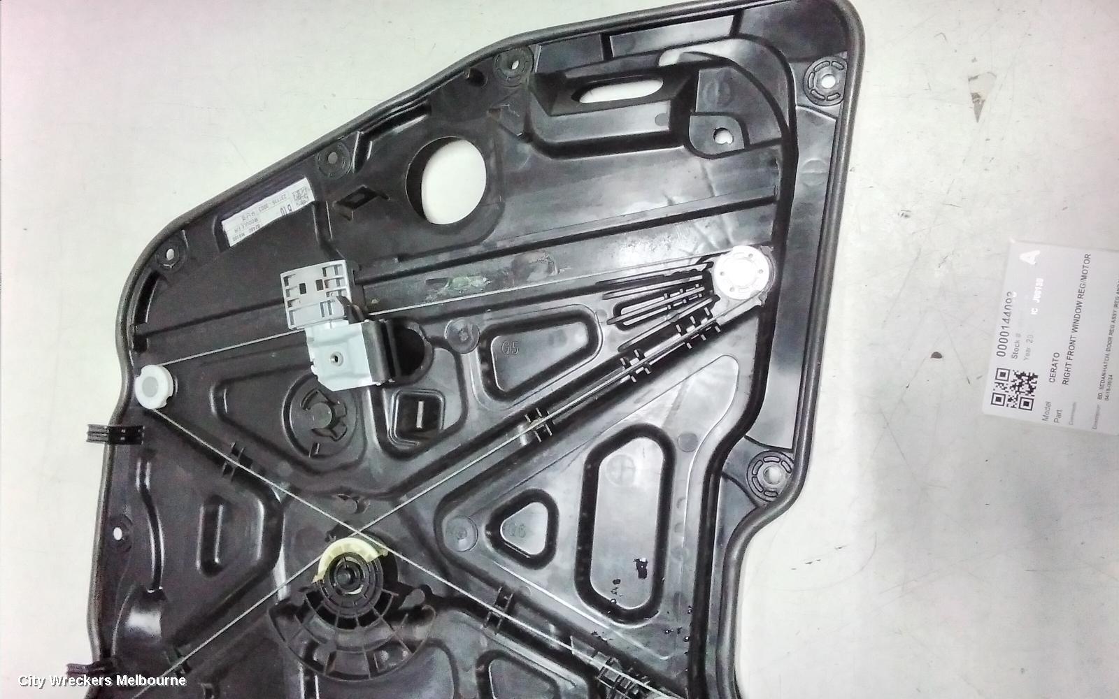 KIA CERATO RIGHT FRONT WINDOW REG/MOTOR, BD, SEDAN/HATCH, DOOR REG ASSY (REG AND MOTOR), 04/2018 - 09/2024