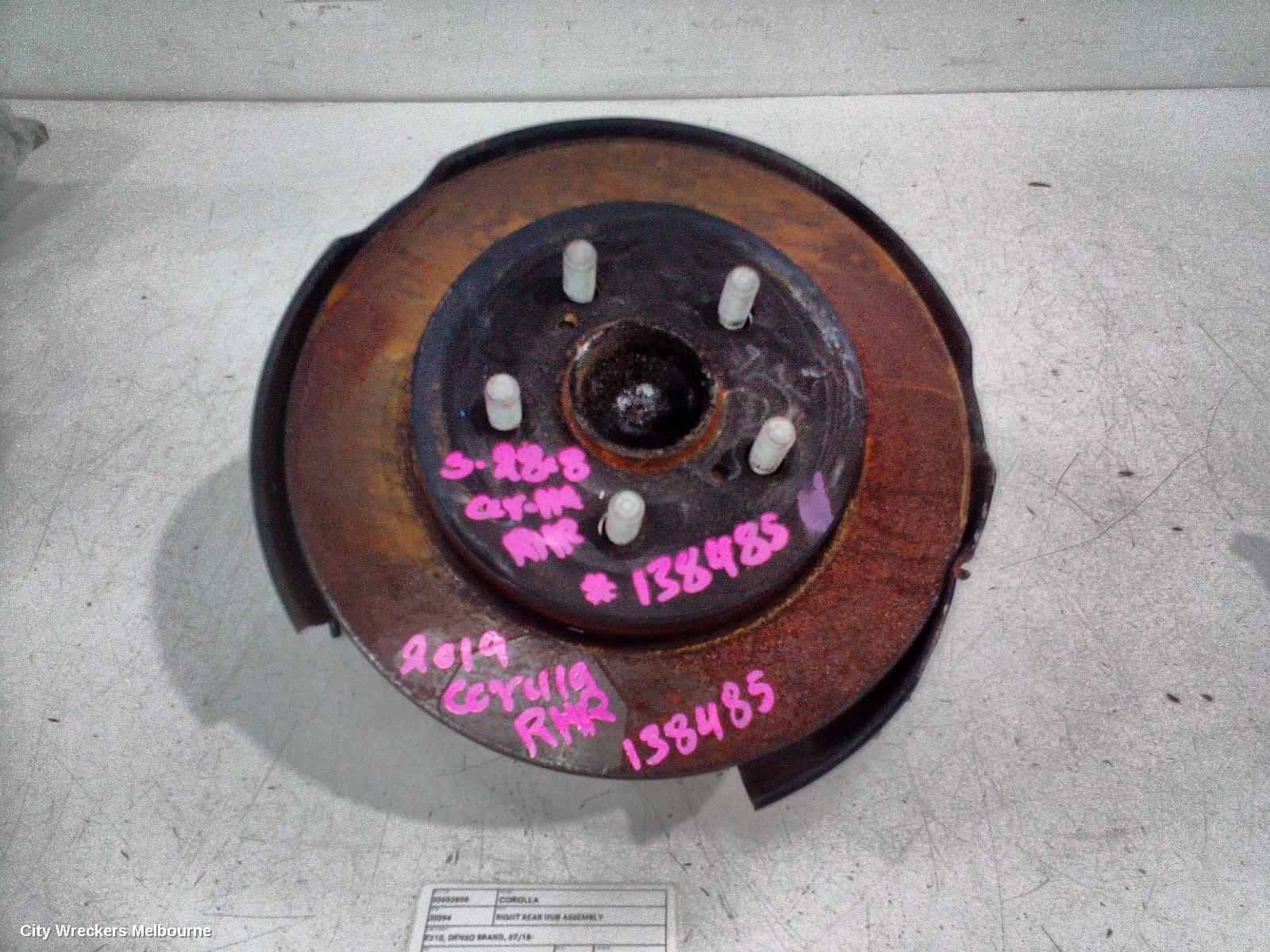 TOYOTA COROLLA RIGHT REAR HUB ASSEMBLY, E210, DENSO BRAND, 07/2018 ONWARDS