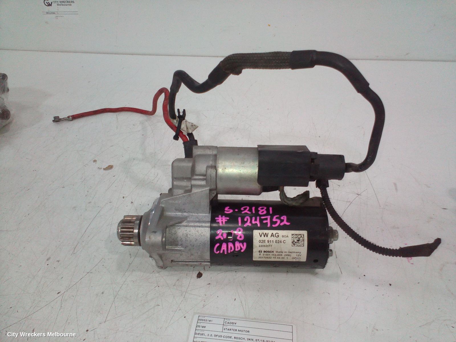VOLKSWAGEN CADDY STARTER, DIESEL, 2.0, DFSD CODE, BOSCH, 2KN, 07/2015 - 02/2021