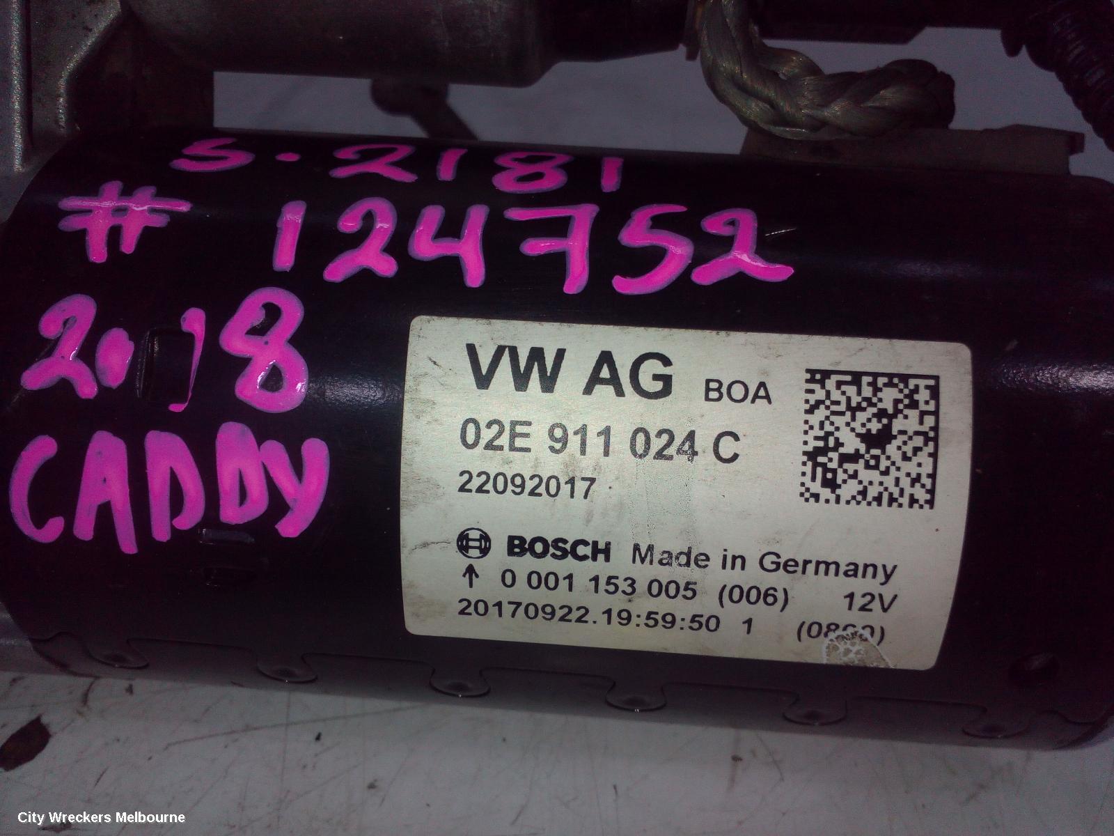 VOLKSWAGEN CADDY STARTER, DIESEL, 2.0, DFSD CODE, BOSCH, 2KN, 07/2015 - 02/2021