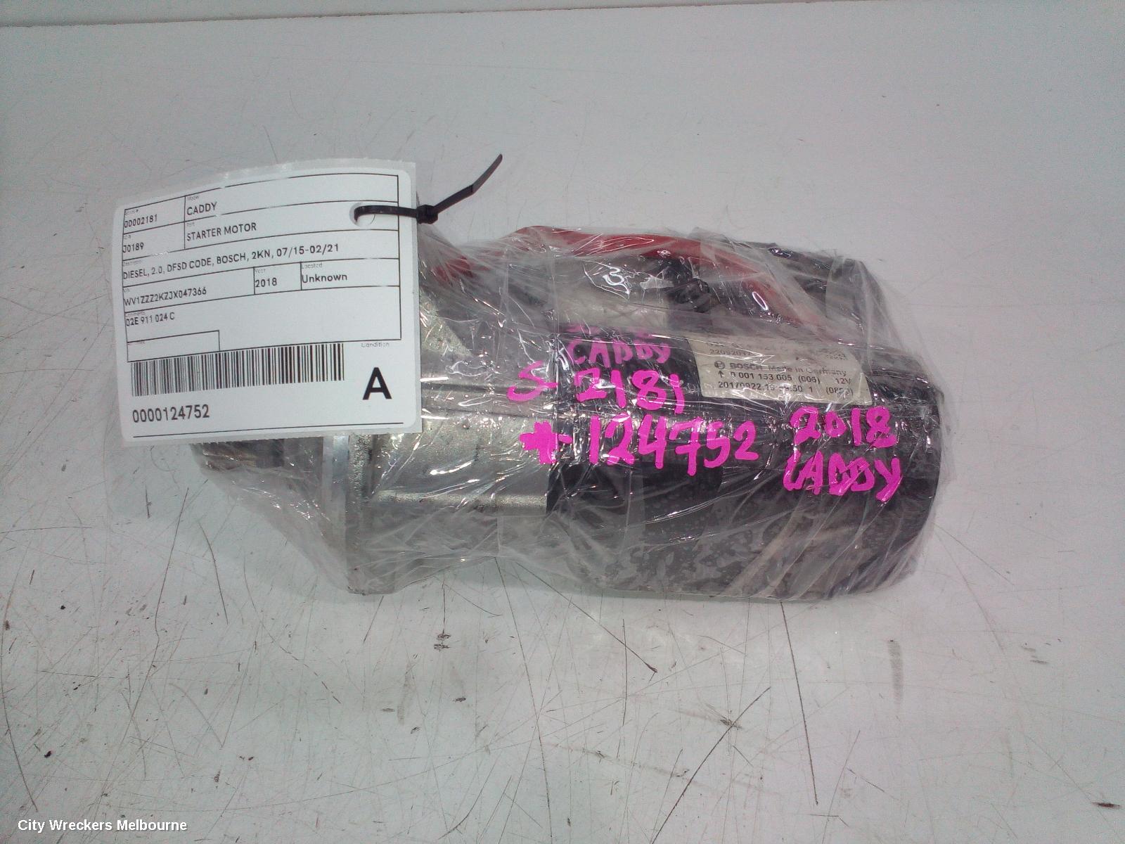 VOLKSWAGEN CADDY STARTER, DIESEL, 2.0, DFSD CODE, BOSCH, 2KN, 07/2015 - 02/2021