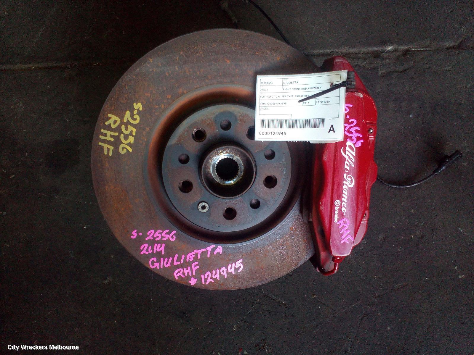ALFA ROMEO GIULIETTA RIGHT FRONT HUB ASSEMBLY, SUIT 4 SPOT CALIPER TYPE, 940 SERIES, 06/2011 ONWARDS
