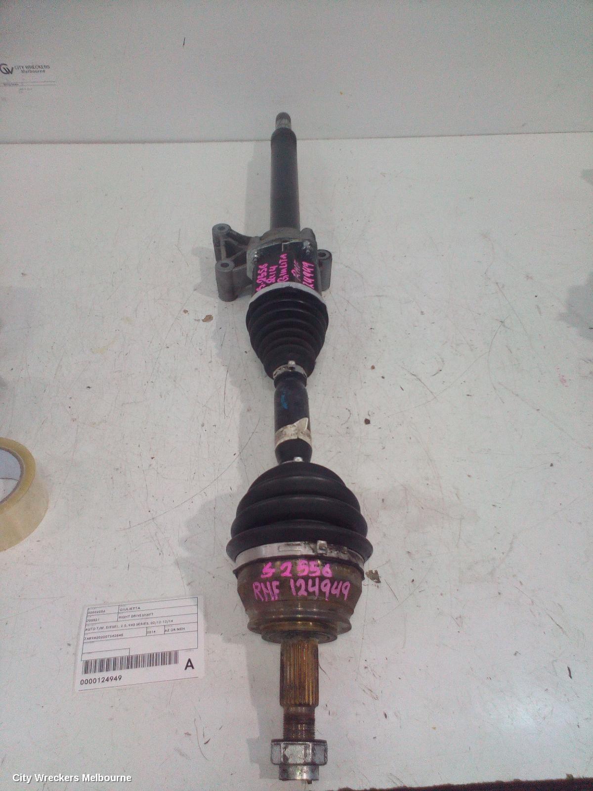ALFA ROMEO GIULIETTA RIGHT DRIVESHAFT, AUTO T/M, DIESEL, 2.0, 940 SERIES, 02/2012 - 12/2014