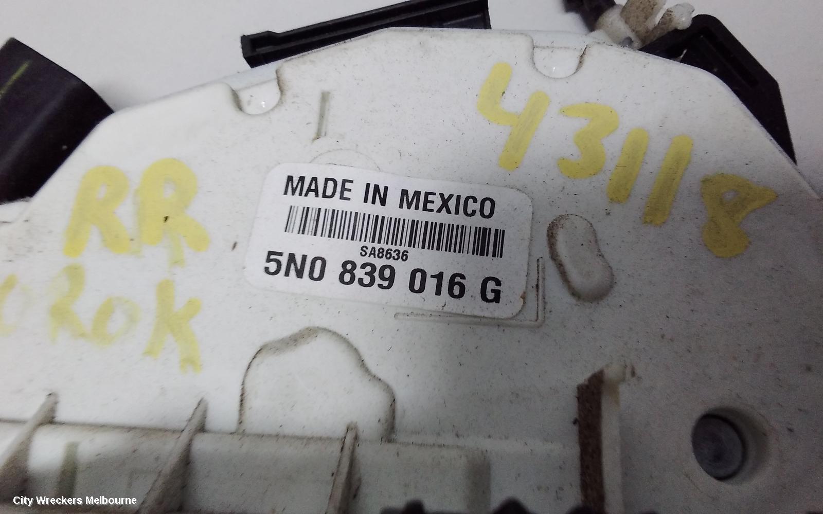 VOLKSWAGEN AMAROK DOOR/BOOT/GATE LOCK, RIGHT REAR DOOR LOCK, P/N 5N0839016G, 2H, 12/2010 ONWARDS