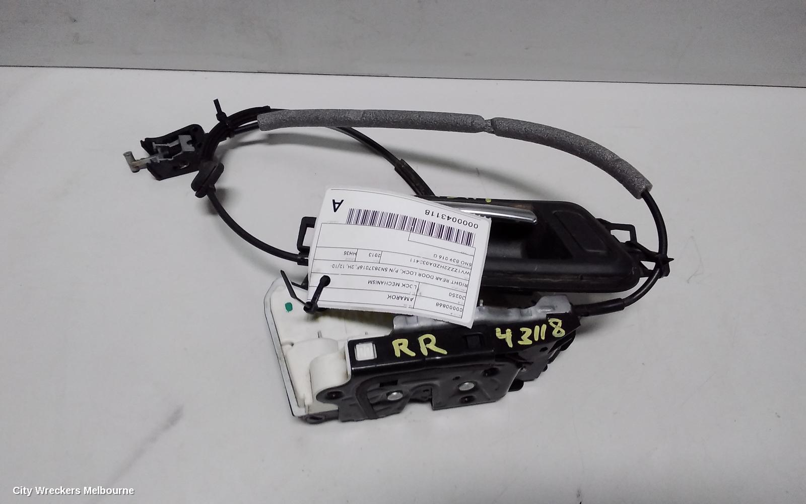 VOLKSWAGEN AMAROK DOOR/BOOT/GATE LOCK, RIGHT REAR DOOR LOCK, P/N 5N0839016G, 2H, 12/2010 ONWARDS