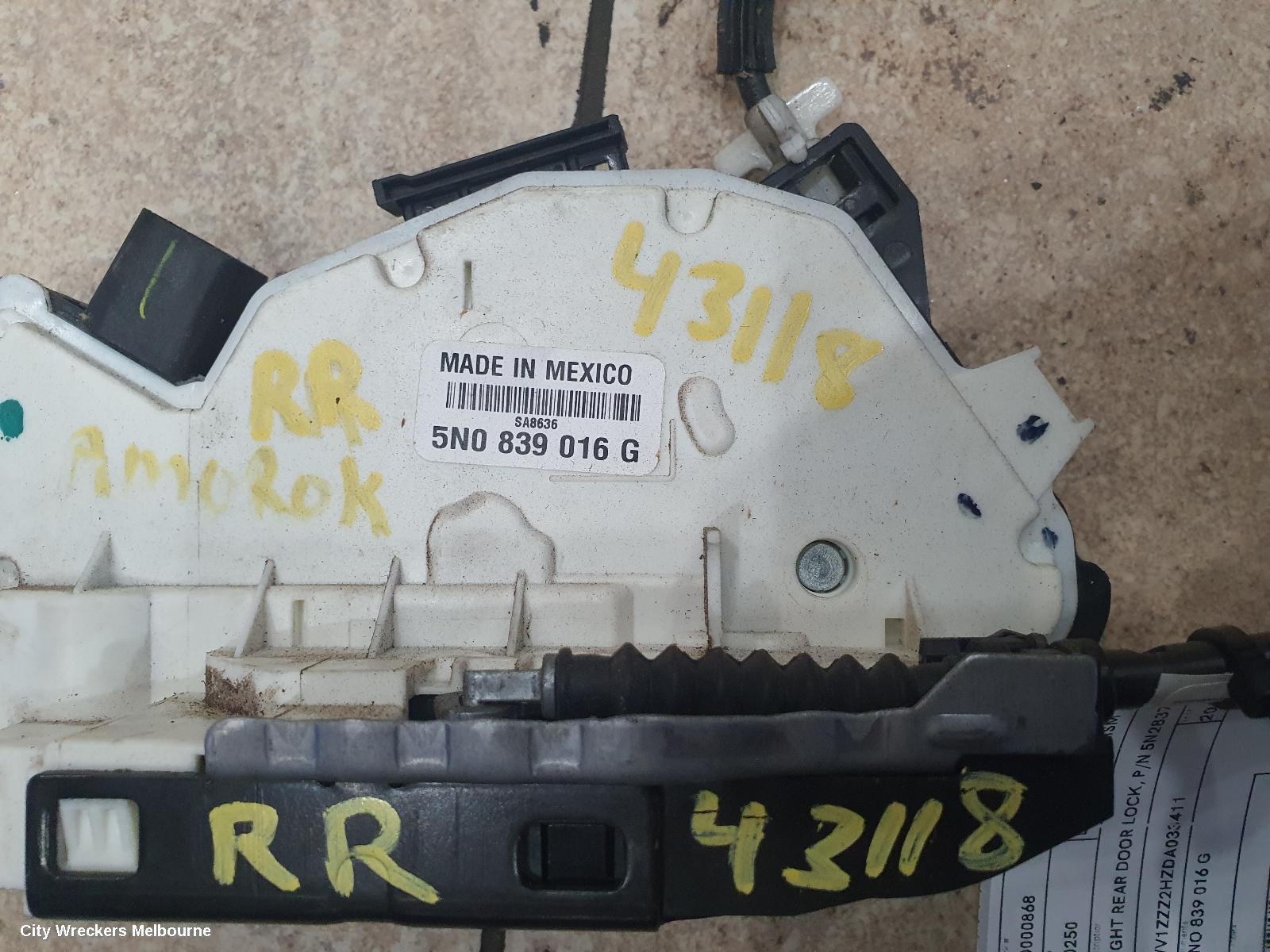 VOLKSWAGEN AMAROK DOOR/BOOT/GATE LOCK, RIGHT REAR DOOR LOCK, P/N 5N0839016G, 2H, 12/2010 ONWARDS