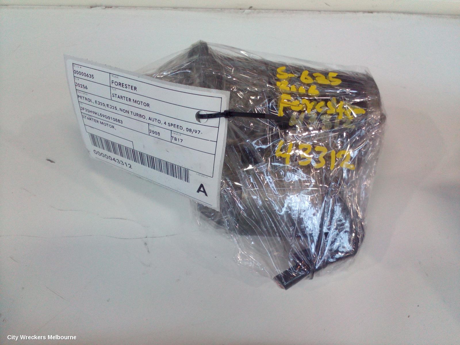 SUBARU FORESTER STARTER, PETROL, EJ20/EJ25, NON TURBO, AUTO, 4 SPEED, 08/1997 - 12/2012