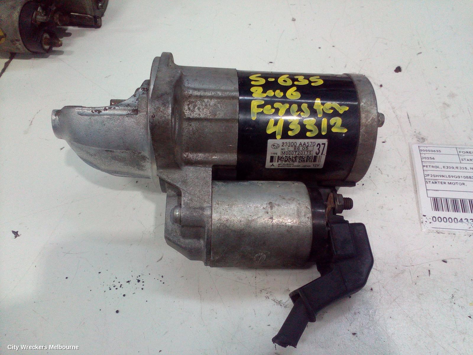 SUBARU FORESTER STARTER, PETROL, EJ20/EJ25, NON TURBO, AUTO, 4 SPEED, 08/1997 - 12/2012