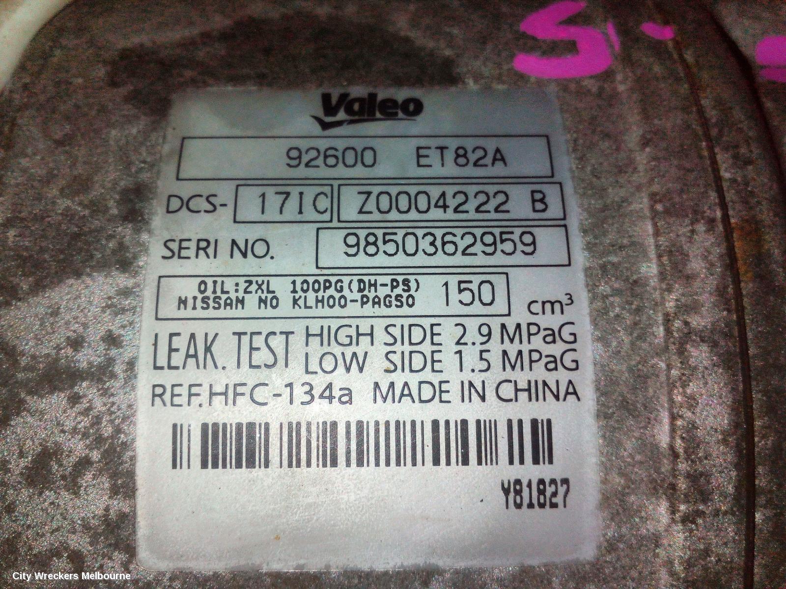 NISSAN XTRAIL A/C COMPRESSOR, T31, 2.5, PETROL, 2 PLUG TYPE, 09/2007 - 12/2013