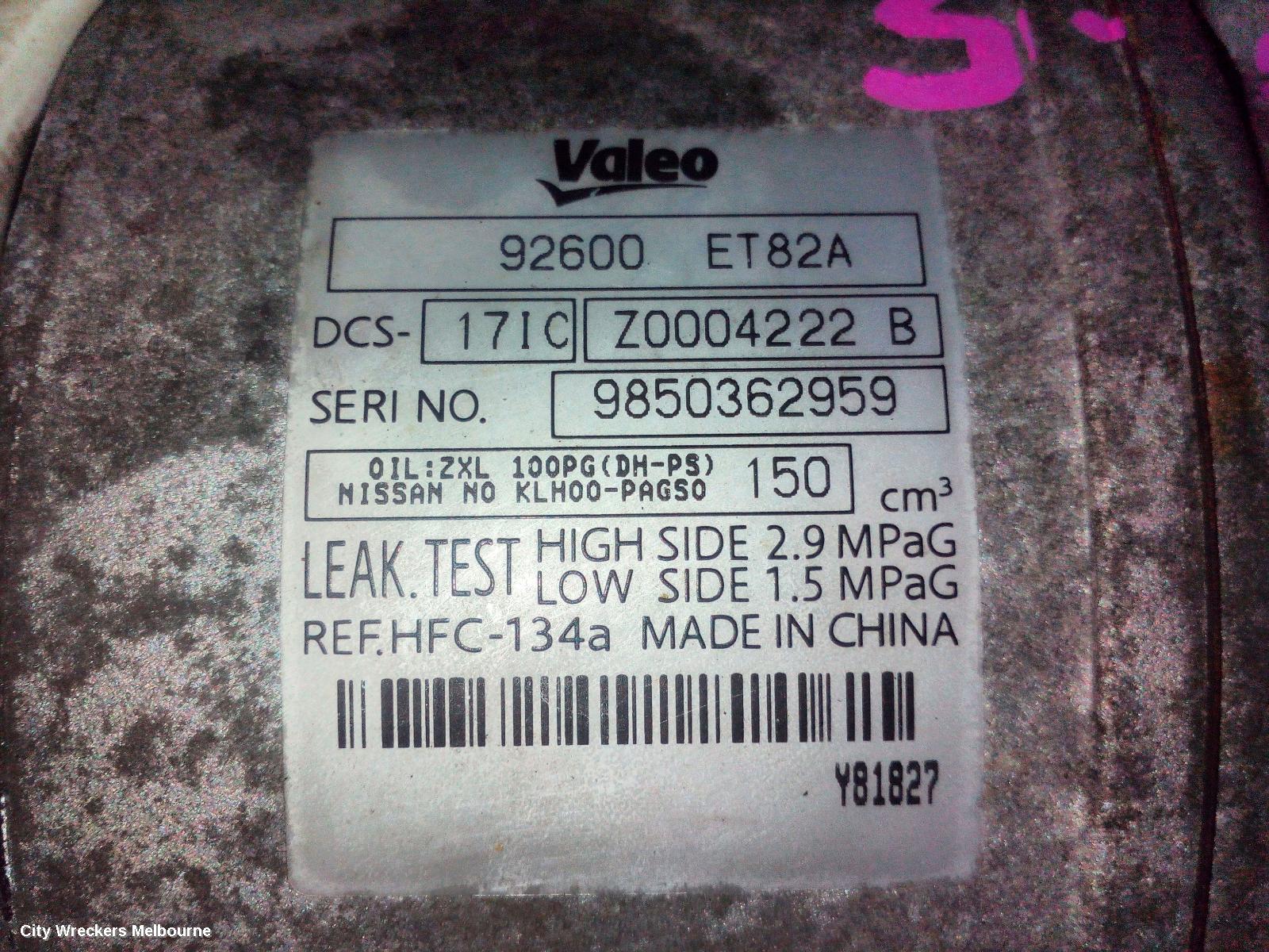 NISSAN XTRAIL A/C COMPRESSOR, T31, 2.5, PETROL, 2 PLUG TYPE, 09/2007 - 12/2013