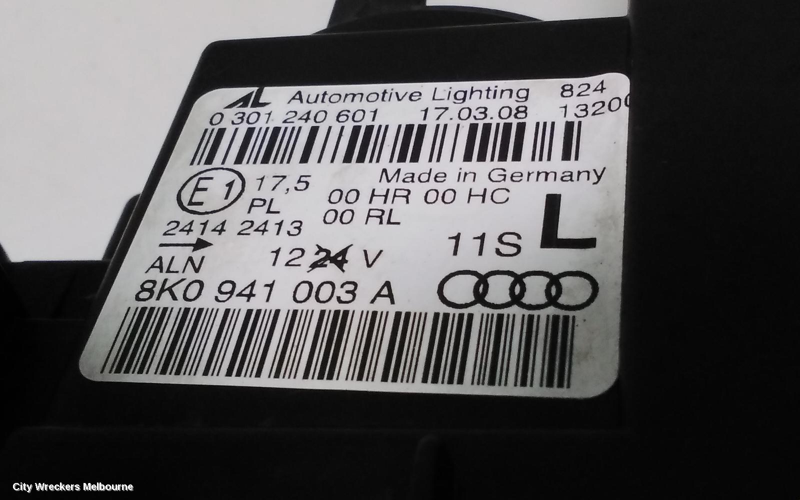 AUDI A4 LEFT HEADLAMP, B8 8K, HALOGEN TYPE, 02/2008 - 06/2012