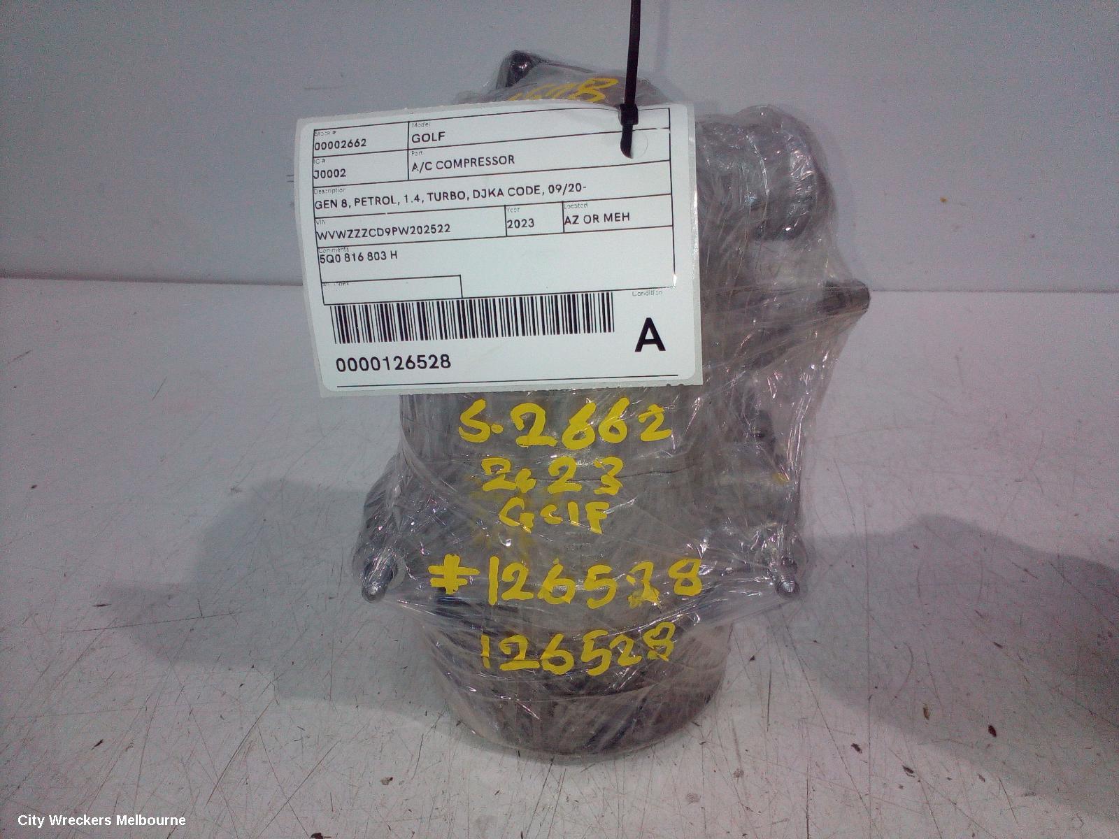 VOLKSWAGEN GOLF A/C COMPRESSOR, GEN 8, PETROL, 1.4, TURBO, DJKA CODE, 09/2020 ONWARDS