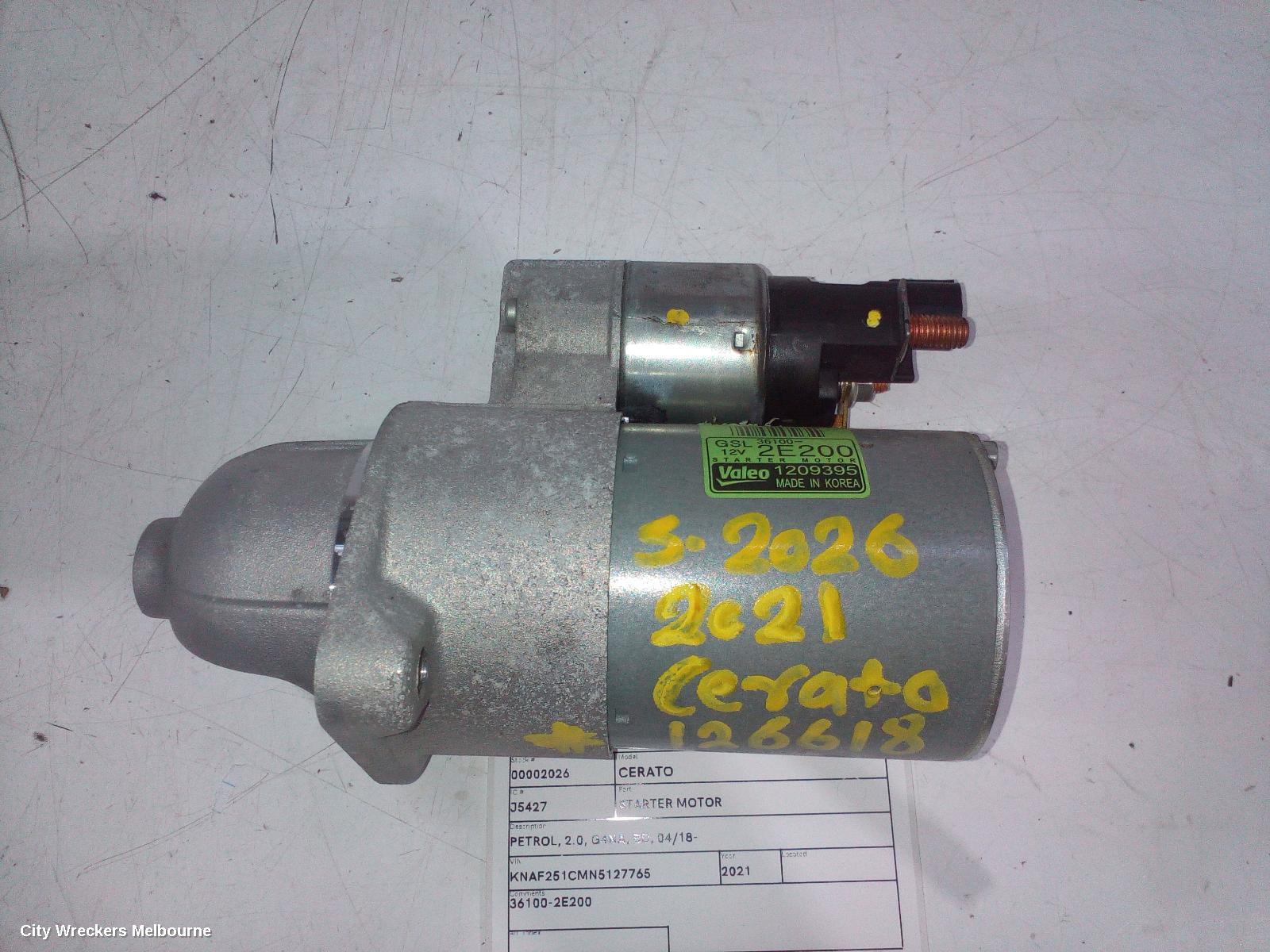 KIA CERATO STARTER, PETROL, 2.0, G4NA, BD, 04/2018 ONWARDS