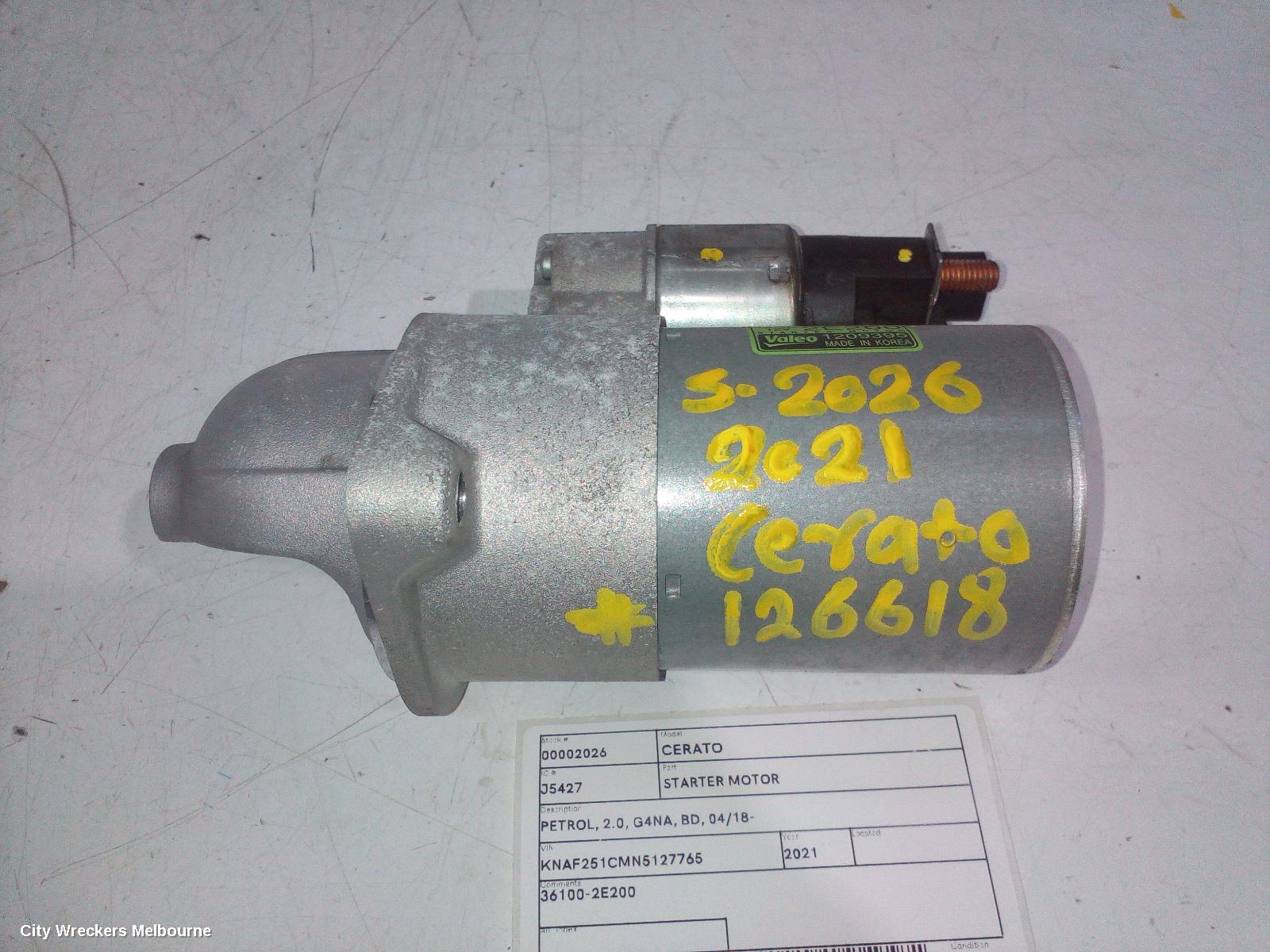 KIA CERATO STARTER, PETROL, 2.0, G4NA, BD, 04/2018 ONWARDS