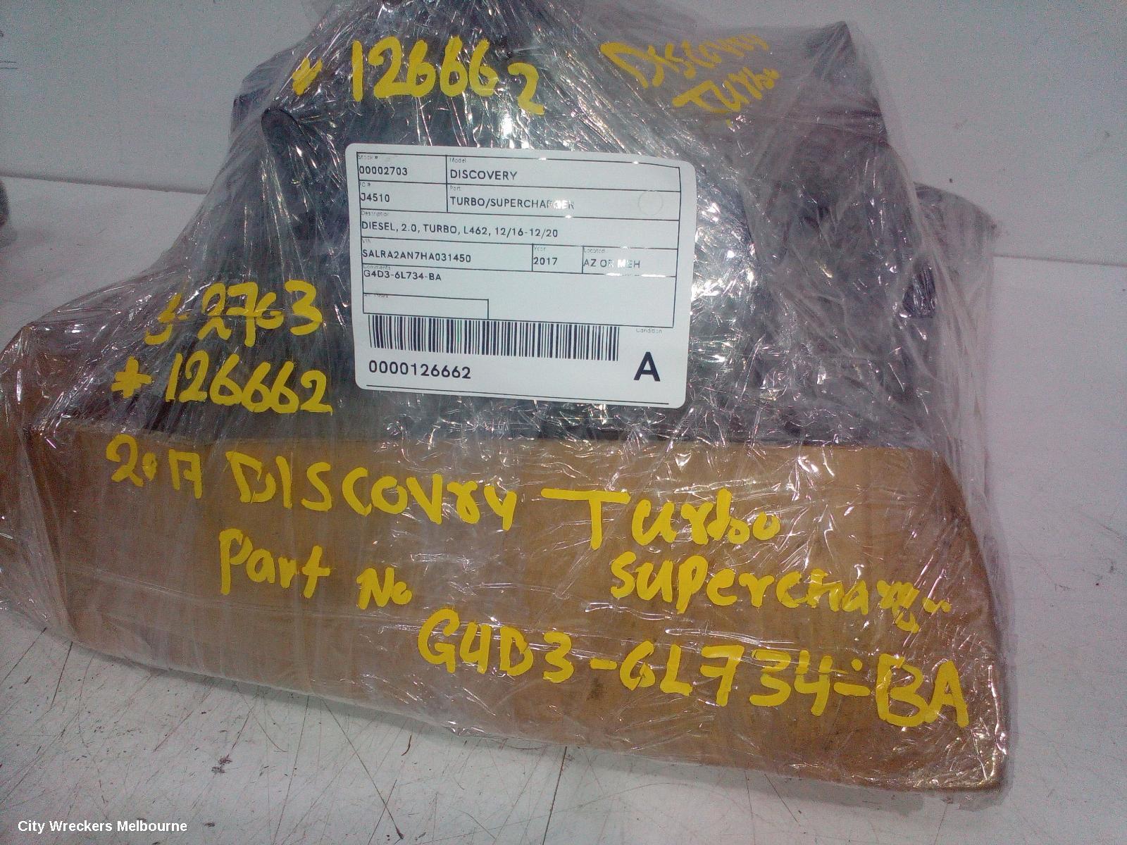 LAND ROVER DISCOVERY TURBO SUPERCHARGER, DIESEL, 2.0, TURBO, L462, 12/2016 - 12/2020