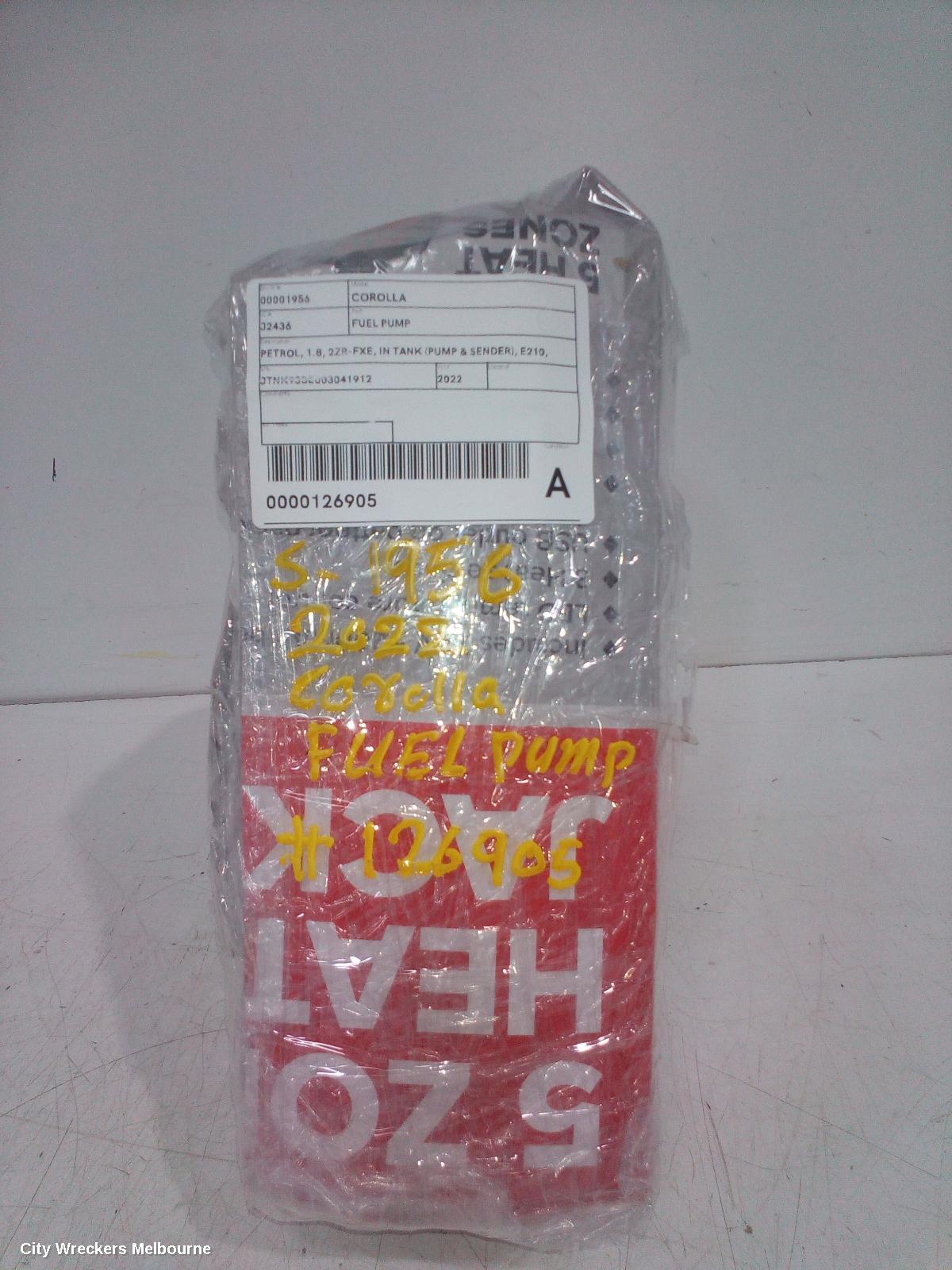 TOYOTA COROLLA FUEL PUMP, PETROL, 1.8, 2ZR-FXE, IN TANK (PUMP & SENDER), E210, 07/2018 ONWARDS