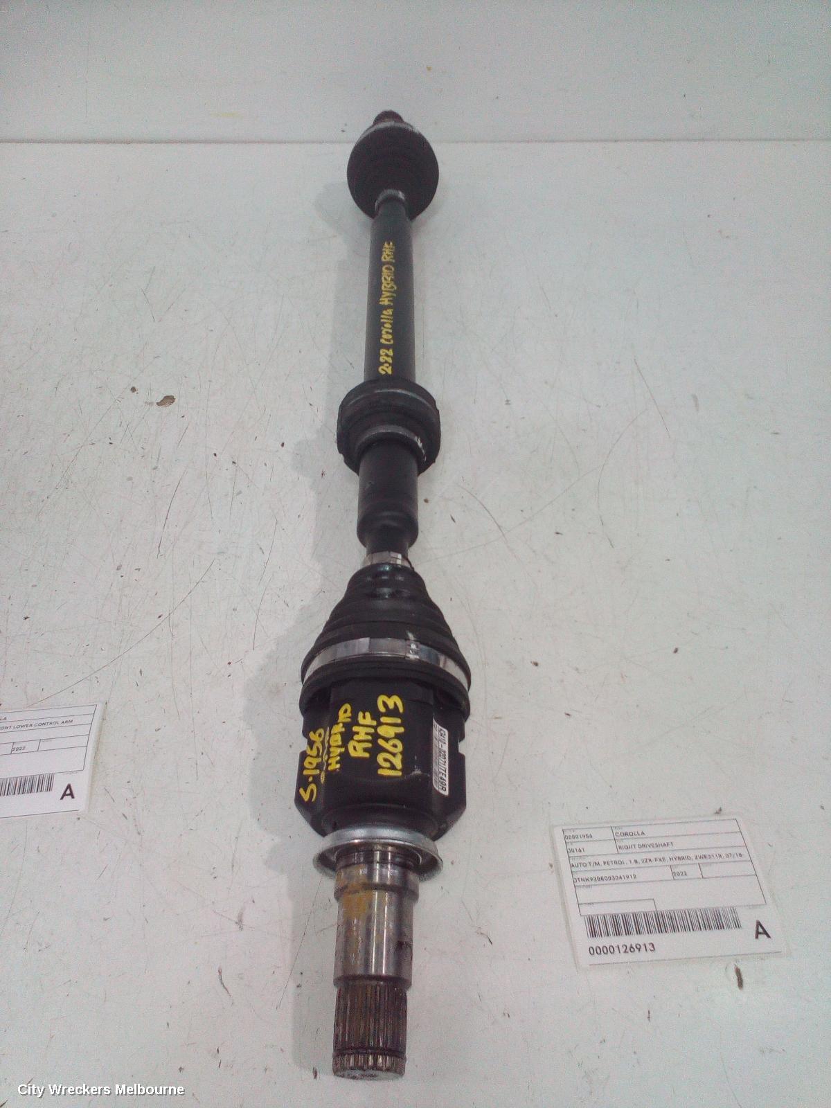 TOYOTA COROLLA RIGHT DRIVESHAFT, AUTO T/M, PETROL, 1.8, 2ZR-FXE, HYBRID, ZWE211R, 07/2018 ONWARDS