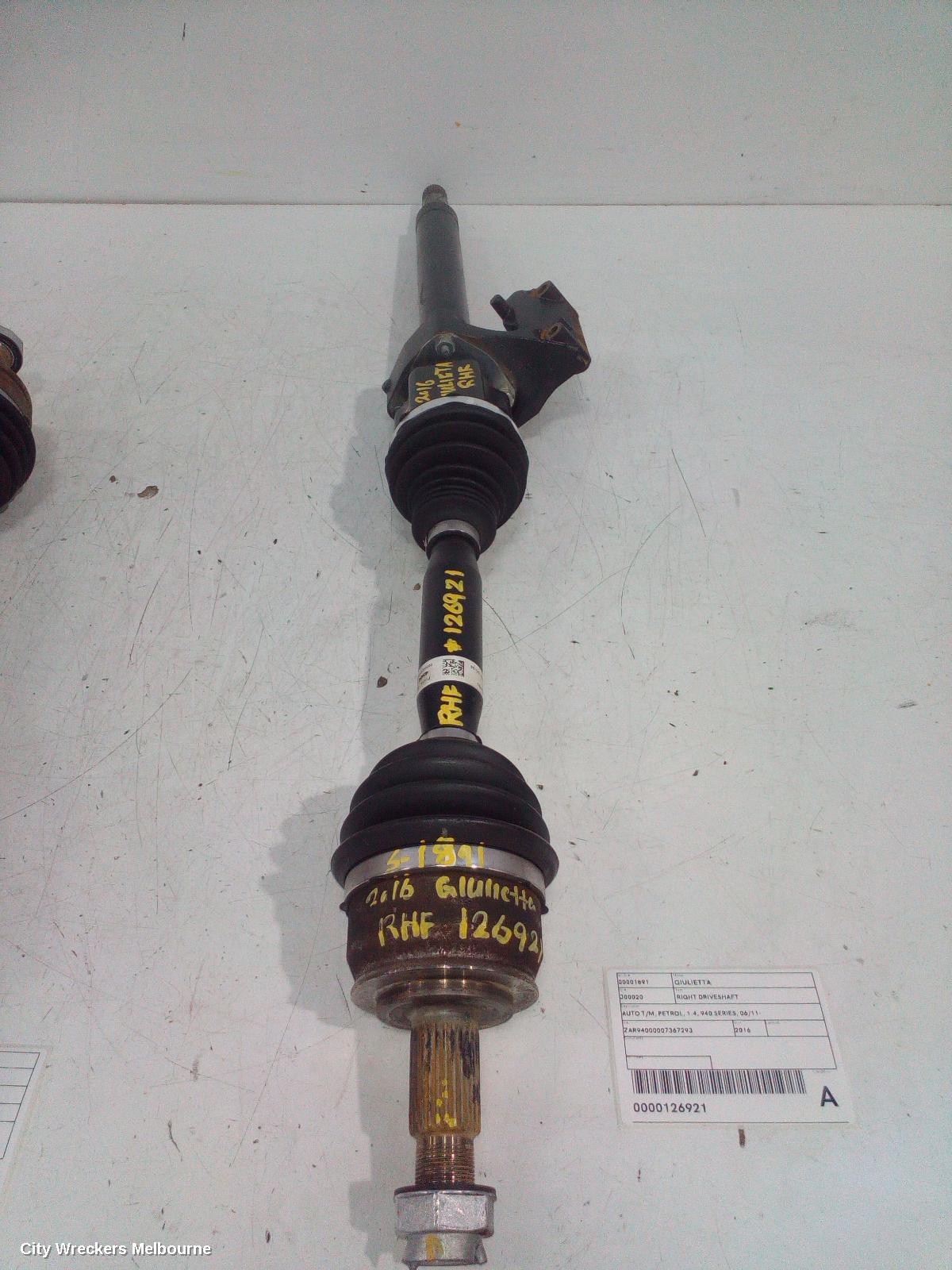 ALFA ROMEO GIULIETTA RIGHT DRIVESHAFT, AUTO T/M, PETROL, 1.4, 940 SERIES, 06/2011 ONWARDS
