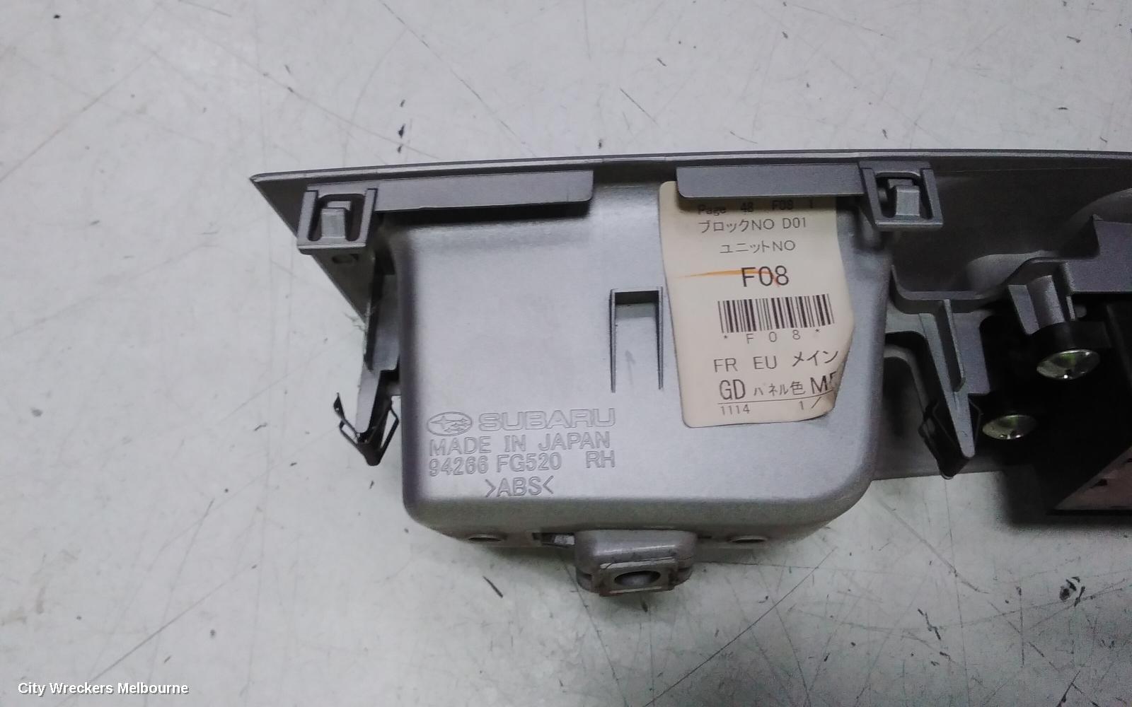 SUBARU FORESTER PWR DR WIND SWITCH, RH FRONT (MASTER SWITCH), F08, 02/2008 - 12/2011
