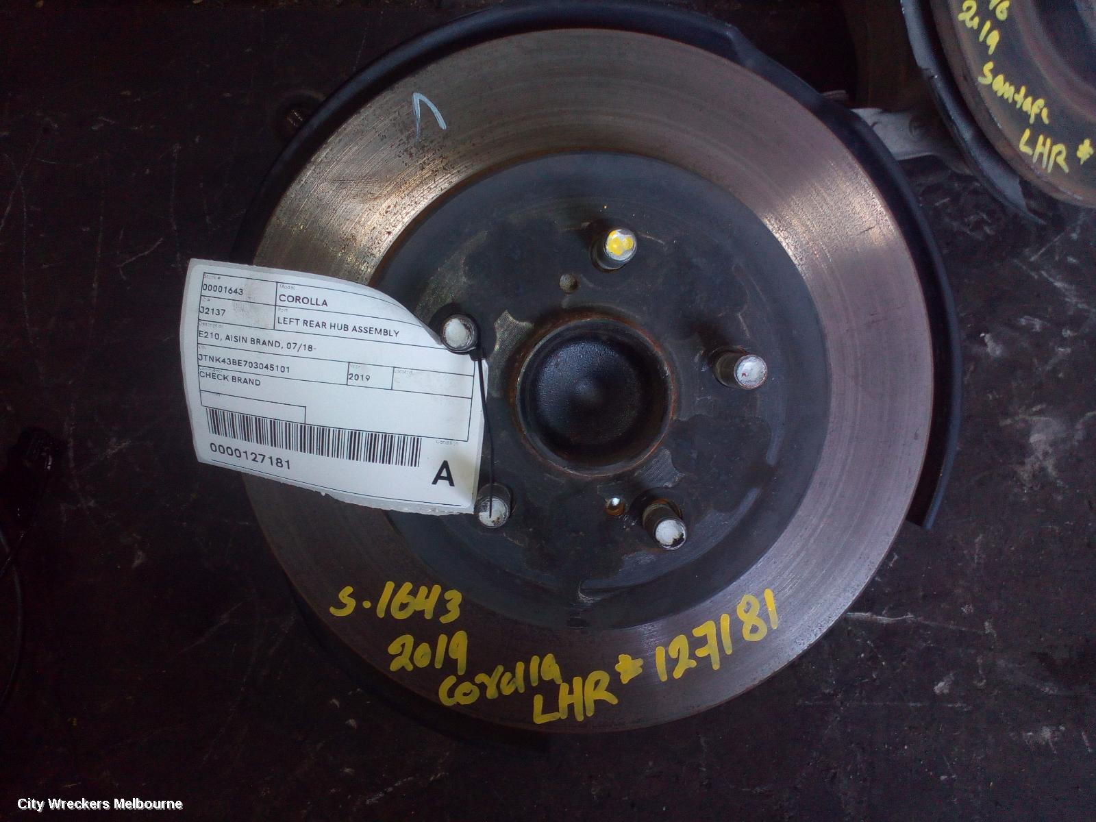 TOYOTA COROLLA LEFT REAR HUB ASSEMBLY, E210, AISIN BRAND, 07/2018 ONWARDS