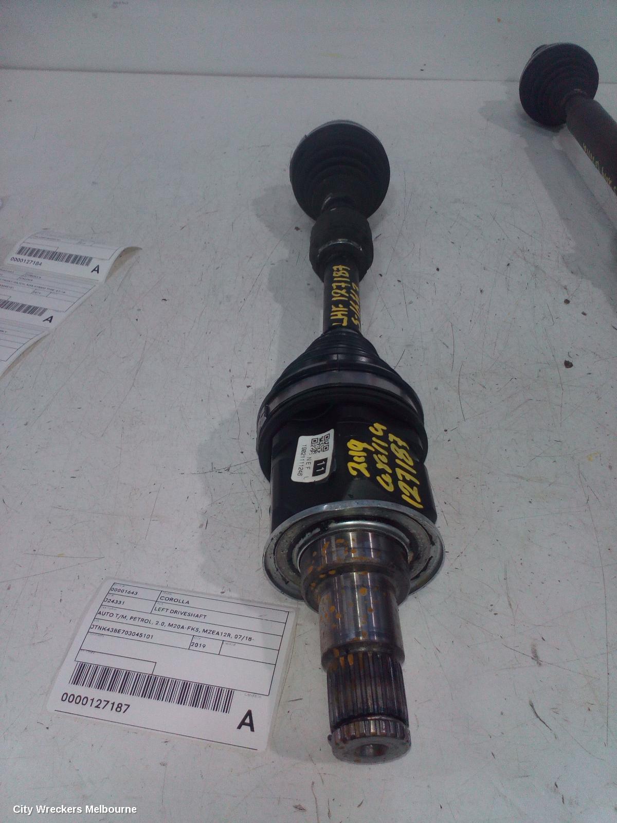TOYOTA COROLLA LEFT DRIVESHAFT, AUTO T/M, PETROL, 2.0, M20A-FKS, MZEA12R, 07/2018 ONWARDS