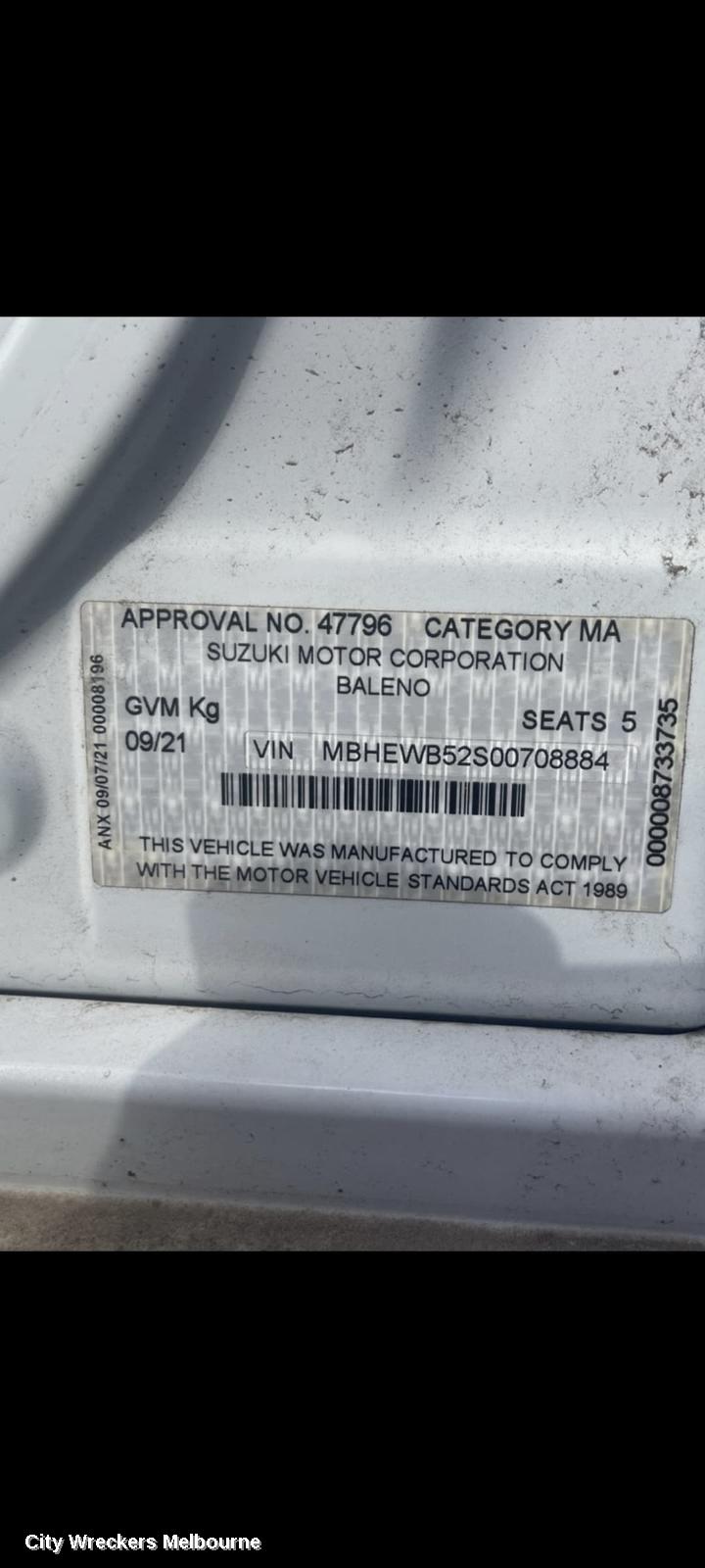 SUZUKI BALENO LEFT TAILLIGHT, EW, IN BODY, SINGLE CLEAR TYPE, 04/2016 - 12/2022