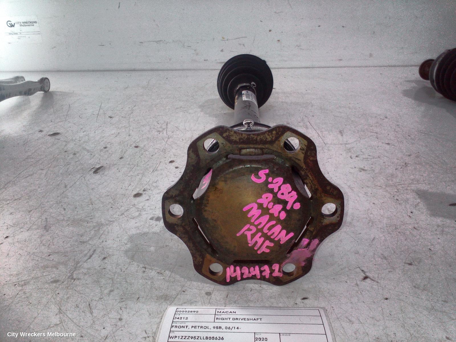 PORSCHE MACAN RIGHT DRIVESHAFT, FRONT, PETROL, 95B, 06/2014 ONWARDS