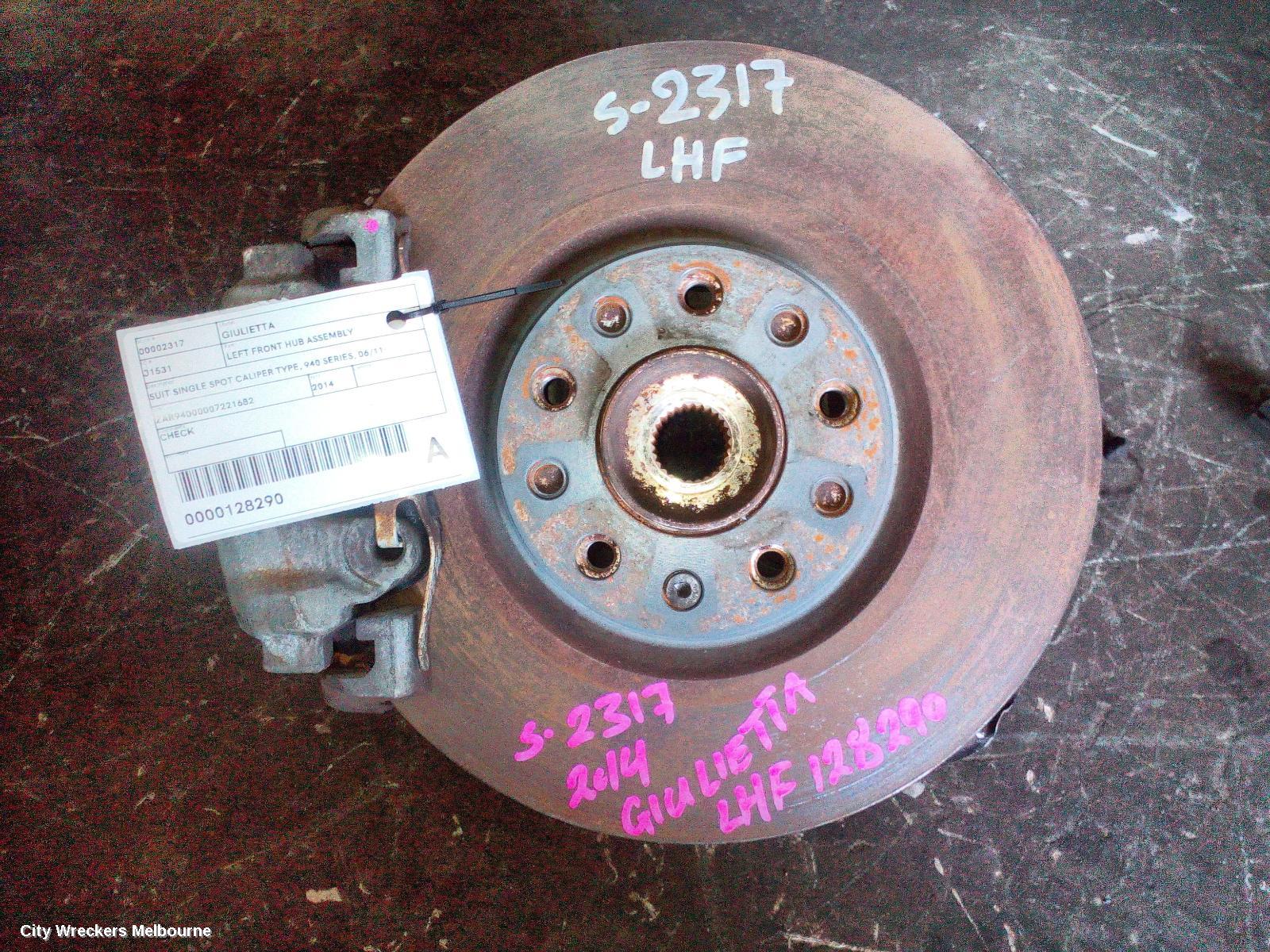 ALFA ROMEO GIULIETTA LEFT FRONT HUB ASSEMBLY, SUIT SINGLE SPOT CALIPER TYPE, 940 SERIES, 06/2011 ONWARDS