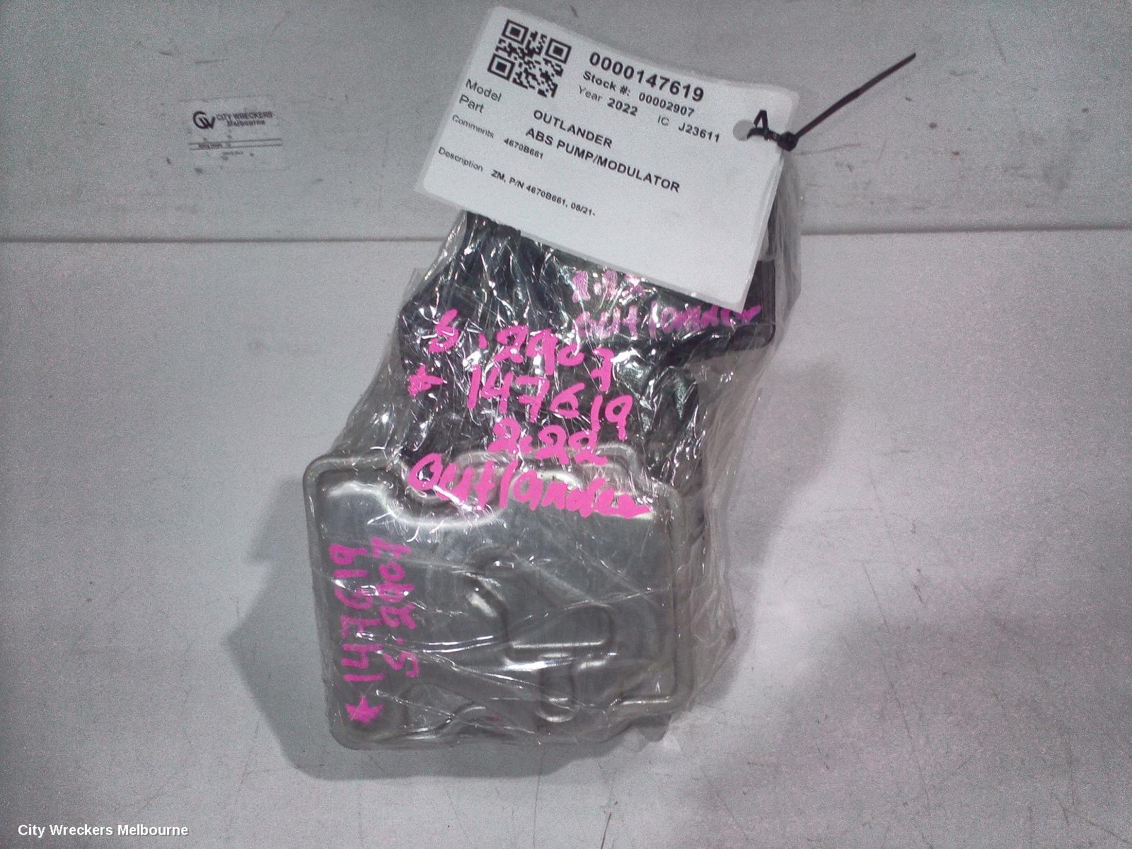 MITSUBISHI OUTLANDER ABS PUMP/MODULATOR, ZM, P/N 4670B661, 08/2021 ONWARDS