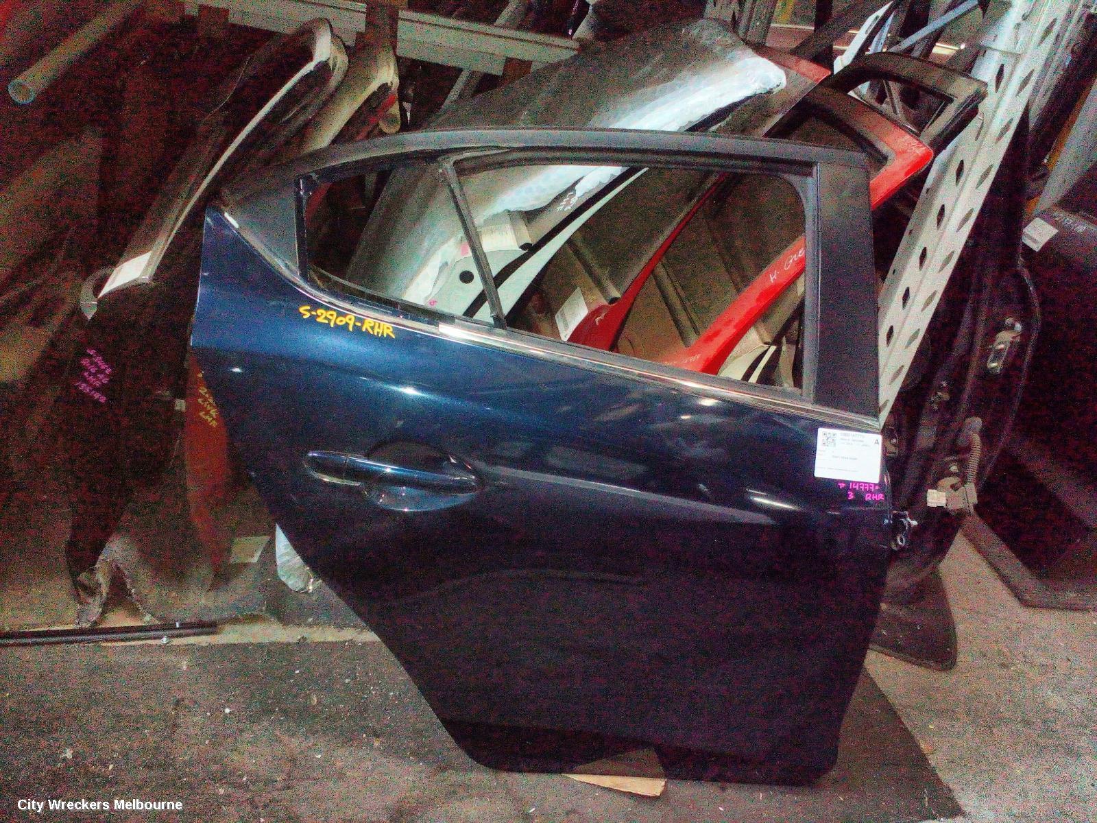 MAZDA 3 RIGHT REAR DOOR, BM-BN, SEDAN/HATCH, 11/2013 - 02/2019
