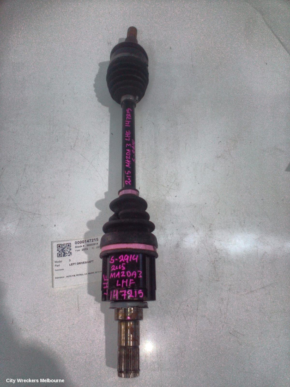 MAZDA 3 LEFT DRIVESHAFT, AUTO T/M, PETROL, 2.0, BM-BN, 06/2013 - 02/2019