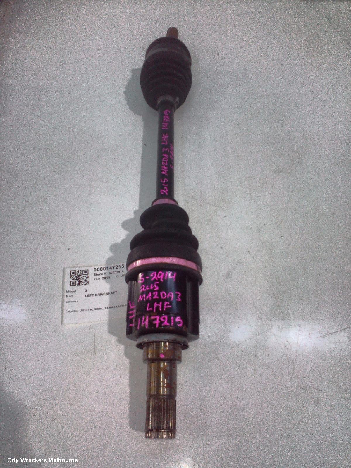 MAZDA 3 LEFT DRIVESHAFT, AUTO T/M, PETROL, 2.0, BM-BN, 06/2013 - 02/2019