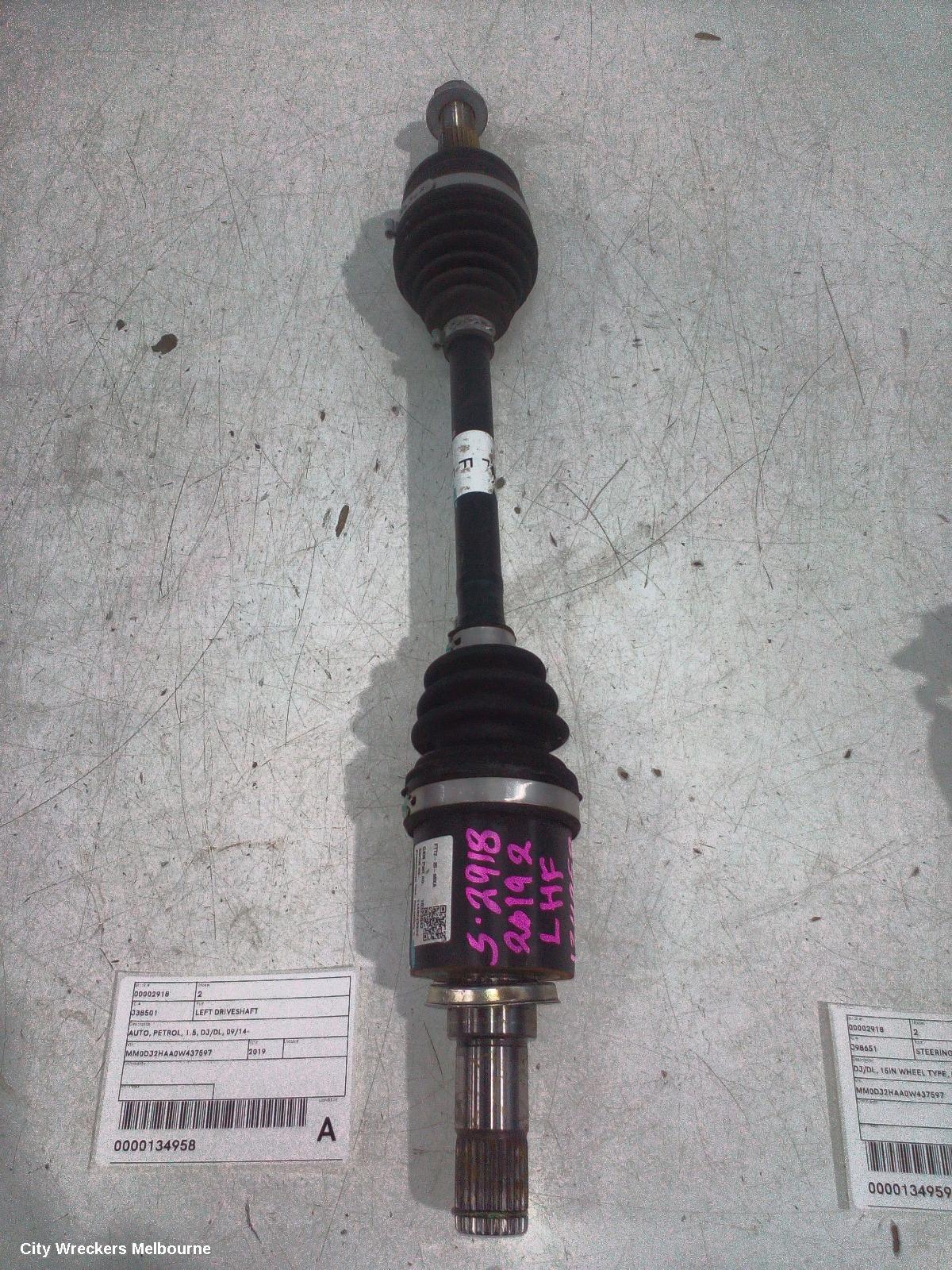 MAZDA 2 LEFT DRIVESHAFT, AUTO, PETROL, 1.5, DJ/DL, 09/2014 ONWARDS