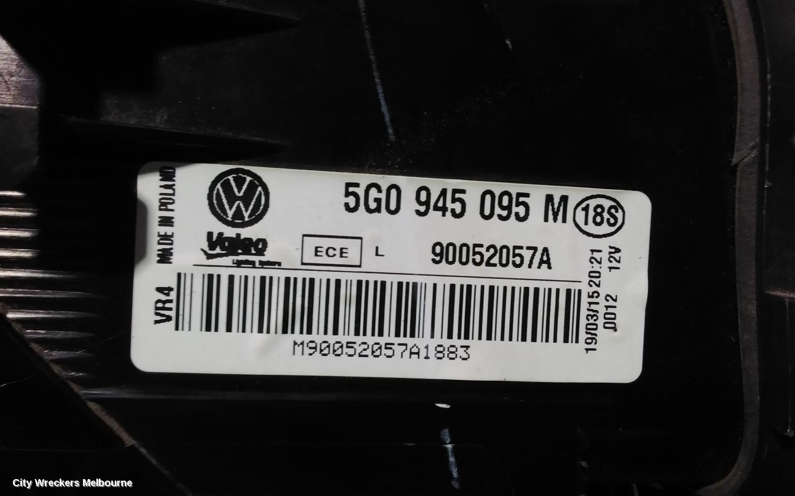 VOLKSWAGEN GOLF LEFT TAILLIGHT, GEN 7, HATCH, STANDARD, NON LED TYPE, 03/2013 - 03/2017