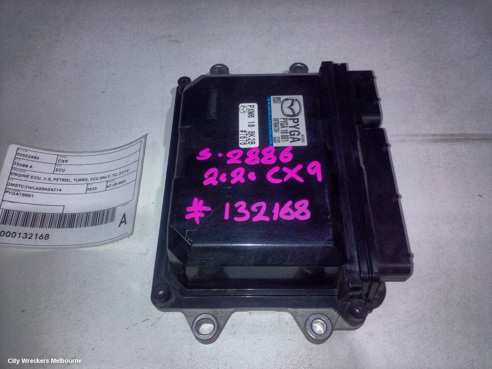 MAZDA CX9 ECU, ENGINE ECU, 2.5, PETROL, TURBO, ECU ONLY, TC, 07/2016 - 12/2024