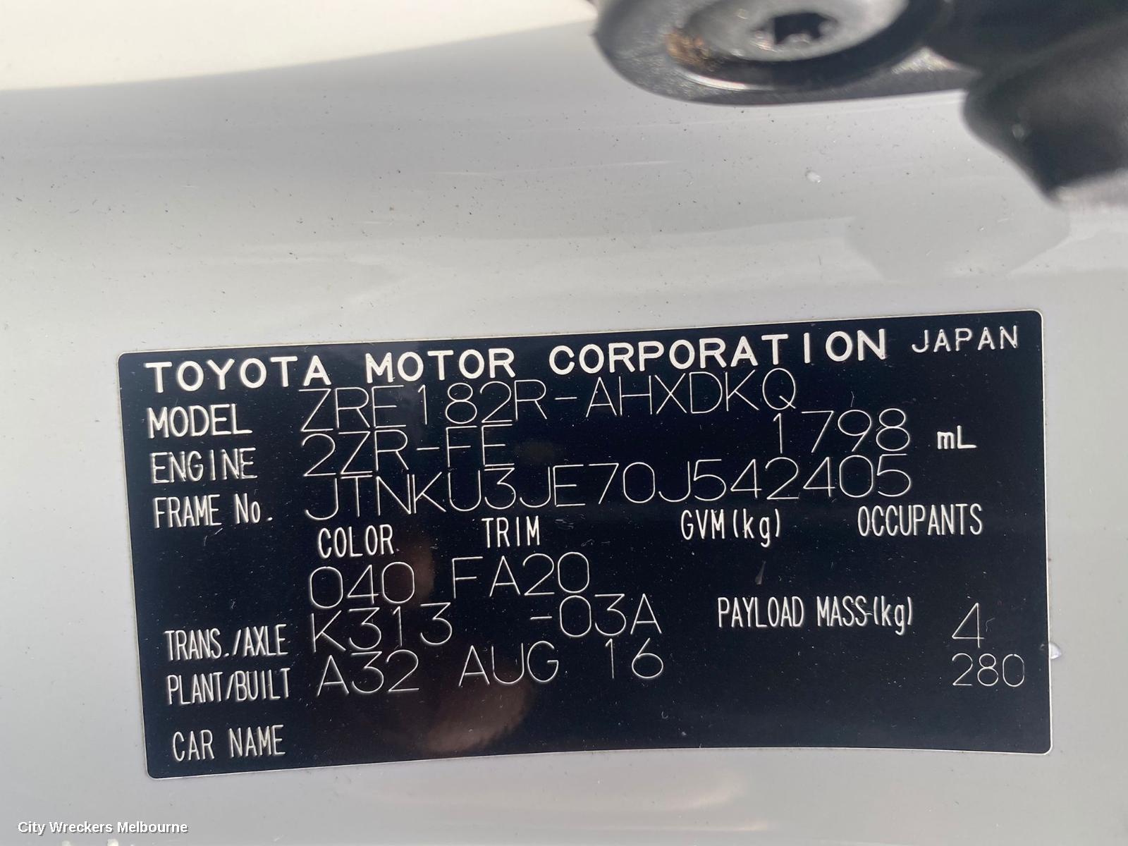 TOYOTA COROLLA LEFT DRIVESHAFT, ZRE182R, HATCH, NON HYBRID, AUTO T/M, 03/2015 - 06/2018