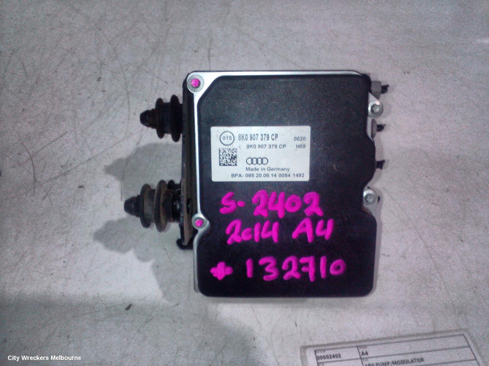 AUDI A4 ABS PUMP/MODULATOR, B8 8K, P/N 8K0614517CP, 02/2008 - 01/2016