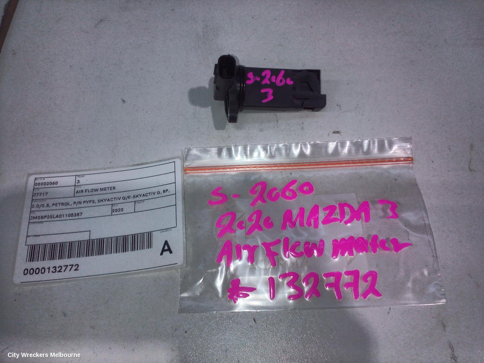 MAZDA 3 AIR FLOW METER, 2.0/2.5, PETROL, P/N PYFS, SKYACTIV G/E-SKYACTIV G, BP, 03/2019 ONWARDS