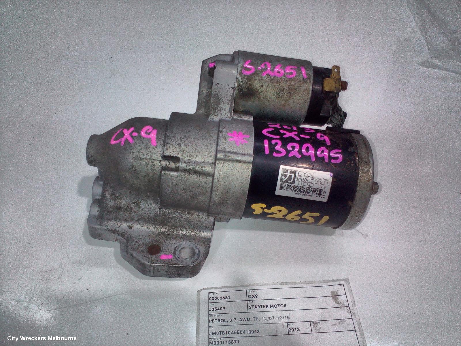 MAZDA CX9 STARTER, PETROL, 3.7, AWD, TB, 12/2007 - 12/2015