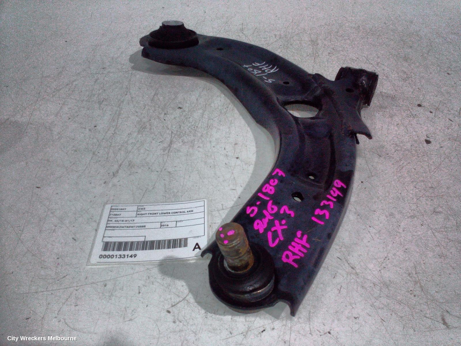 MAZDA CX3 RIGHT FRONT LOWER CONTROL ARM, DK, 03/2015 - 01/2017