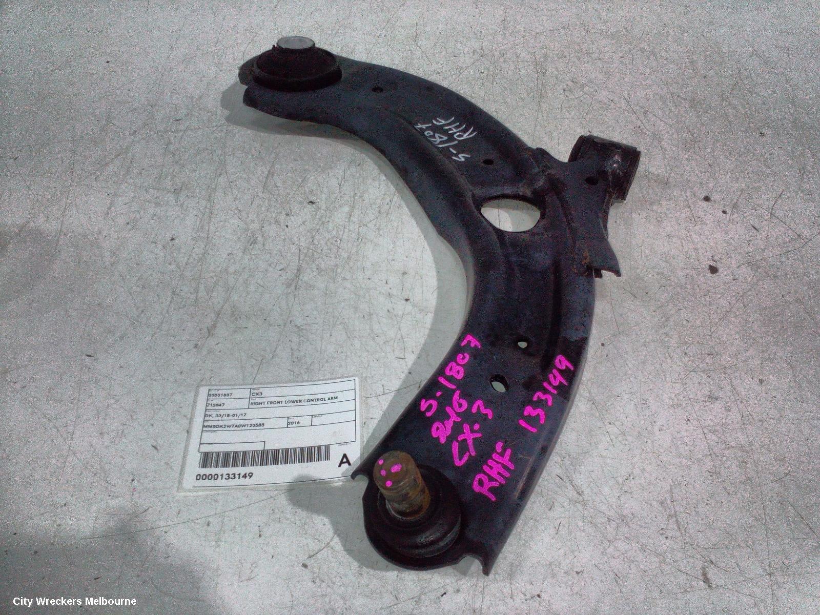 MAZDA CX3 RIGHT FRONT LOWER CONTROL ARM, DK, 03/2015 - 01/2017