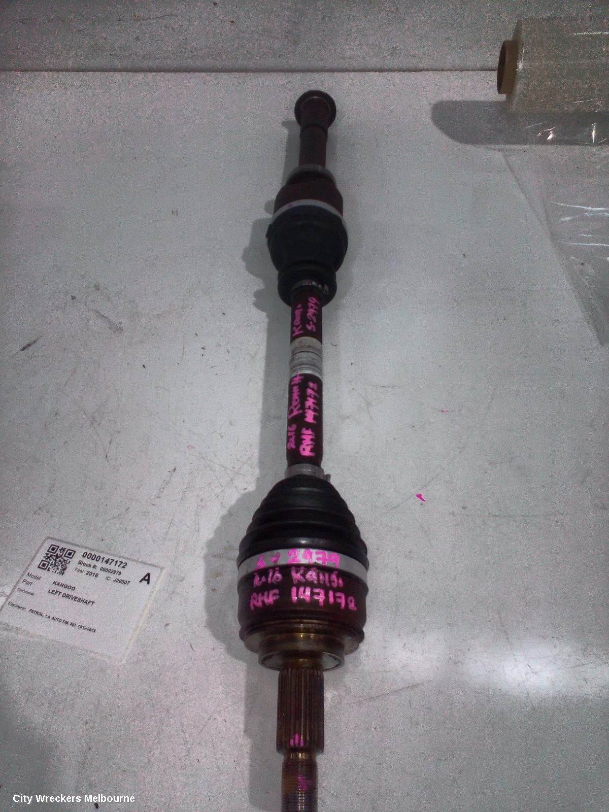 RENAULT KANGOO LEFT DRIVESHAFT, PETROL, 1.6, AUTO T/M, X61, 10/2010 - 06/2016