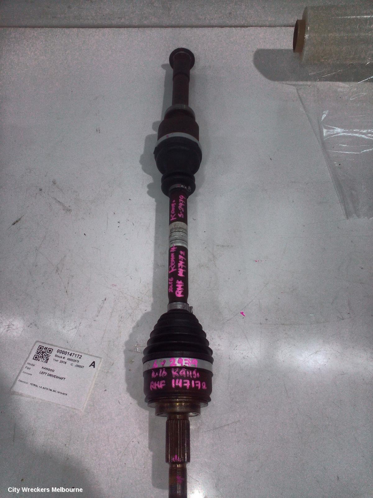 RENAULT KANGOO LEFT DRIVESHAFT, PETROL, 1.6, AUTO T/M, X61, 10/2010 - 06/2016