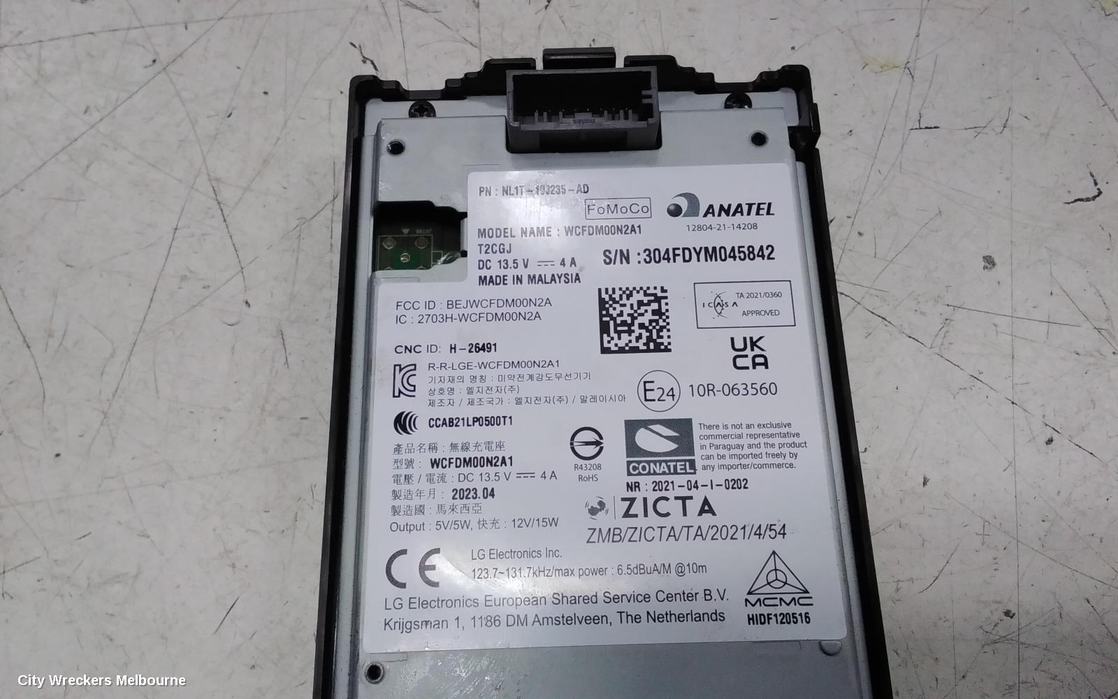 FORD RANGER ECU, RA, WIRELESS CHARGING MODULE, 05/2022 ONWARDS