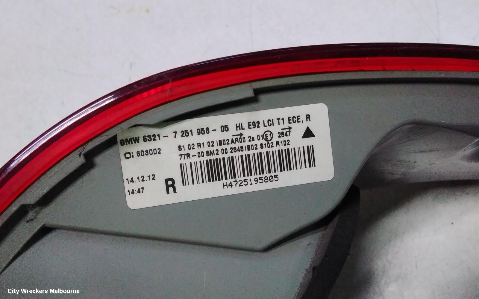 BMW 3 SERIES RIGHT TAILLIGHT, E92, COUPE, LED TYPE, 11/2008 - 05/2013